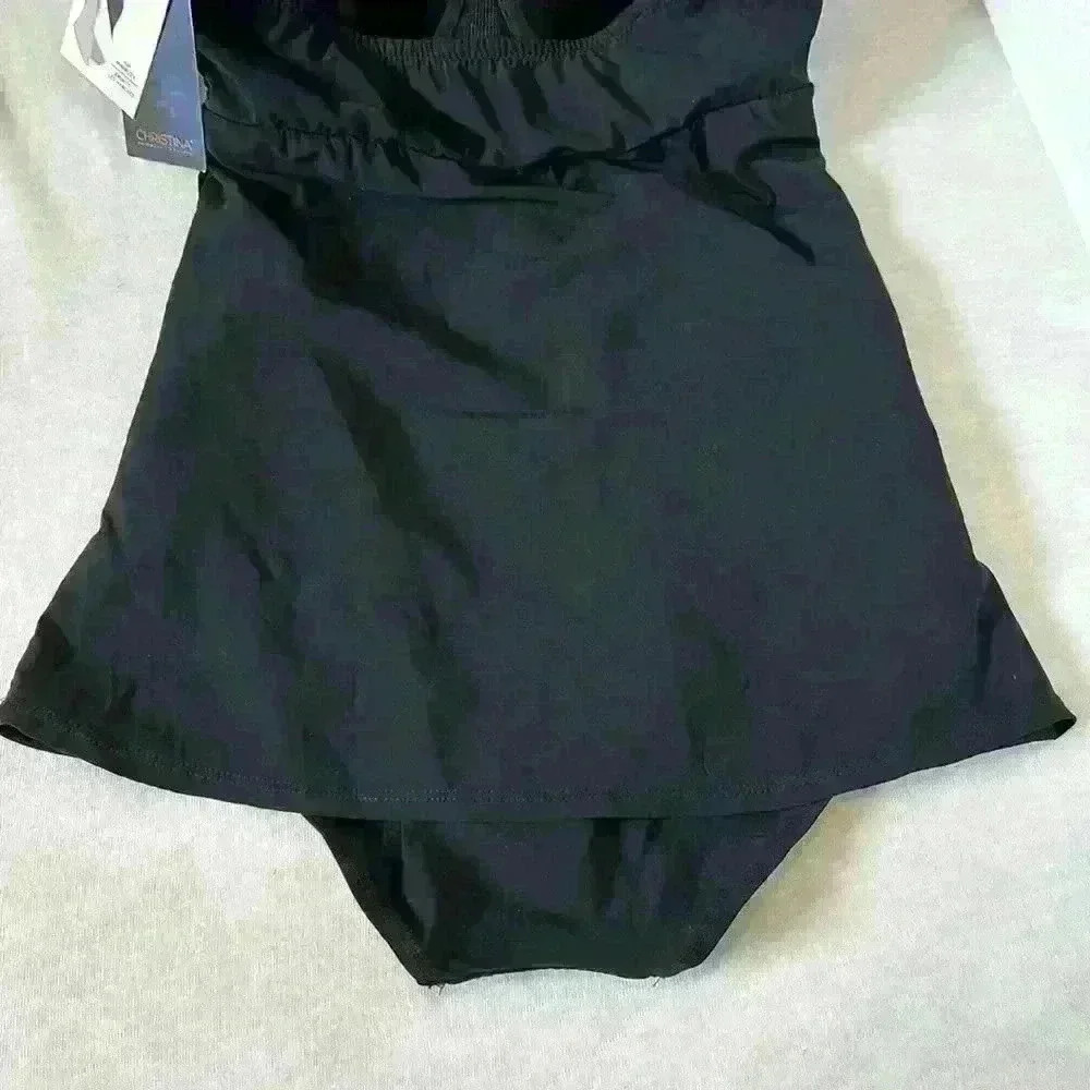 Christina Swimwear NWT Black with Skirt Tummy Tamer Hip Minimizer 1 pc Women 10 - Picture 5 of 13